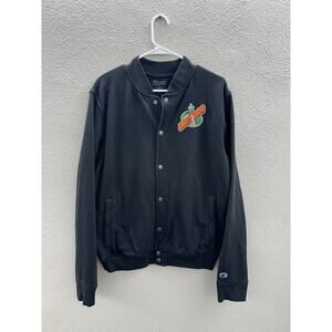 Champion Lucky Dog Clothing Jacket Size Small Black Snap Up Patch Basketball